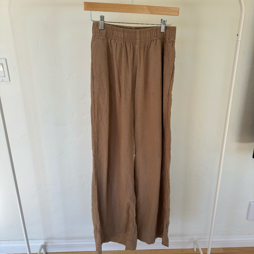 ABERCROMBIE & FITCH BROWN LINEN WIDE LEG PANT